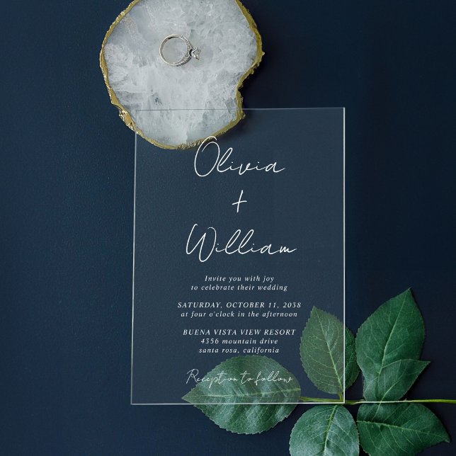 Chic White Script Minimalist Wedding Acrylic Invitations (Make your wedding unforgettable with stunning acrylic invitations—modern, elegant, unique!)