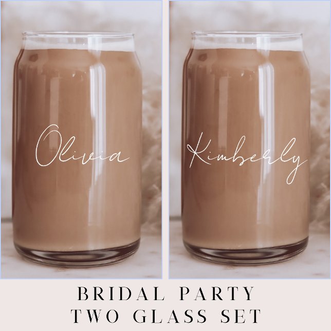 Chic White Script Monogram Bachelorette Party Can Glass (Creator Uploaded)