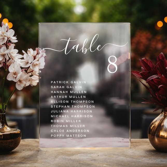 Chic White Script Wedding Table Seating Chart Acrylic Invitations (Creator Uploaded)
