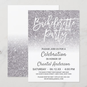 Chic White Silver Faux Glitter Ombre Bachelorette Invitation