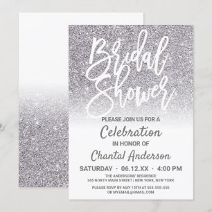 Chic White Silver Faux Glitter Ombre Bridal Shower Invitation