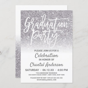 Chic White Silver Faux Glitter Ombre Graduation Invitation