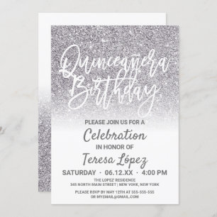 Chic White Silver Faux Glitter Ombre Quinceañera Invitation