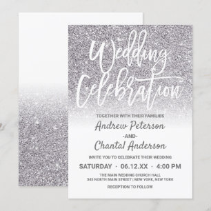 Chic White Silver Faux Glitter Ombre Wedding Invitation