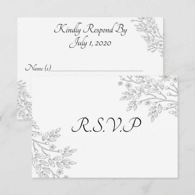 Chic White Silver Foil Floral RSVP Card (Front/Back)