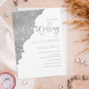 Chic White Silver Glitter Colour Block Wedding Invitation