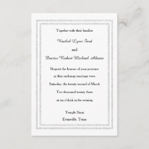 Chic White Silver Glitter Trim-3x5Wedding Invitate Invitation