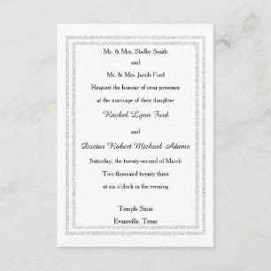 Chic White Silver Glitter Trim-3x5Wedding Invition Invitation