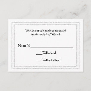 Chic White Silver Glittered Trim - RSVP Card