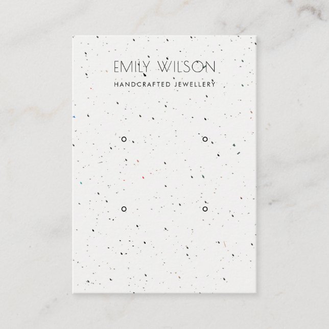 CHIC WHITE TERRAZZO TEXTURE 2 EARRING DISPLAY LOGO BUSINESS CARD (Front)