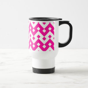 Chic White Travel Mug, Candy Pink Geometric Mug