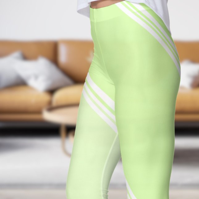 Chic White under Pale Green Banded Print Leggings (Chic White under Pale Green Banded Print Leggings)