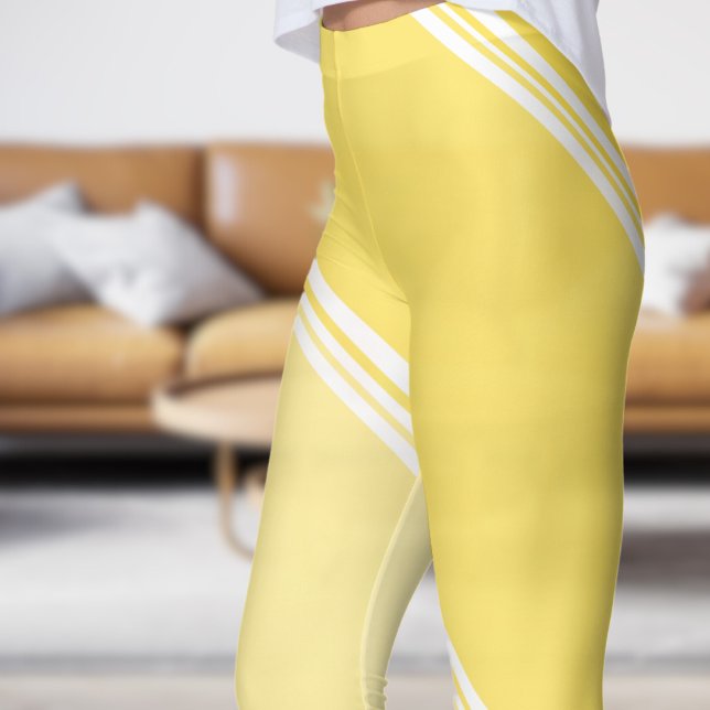 Chic White under Pale Yellow Banded Print Leggings (Chic White under Pale Yellow Banded Print Leggings)