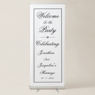 Chic White Wedding Elegant Black Script Welcome Retractable Banner