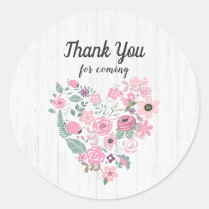 Chic White Wood & Whimsical Floral Thank You Favou Classic Round Sticker