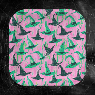 Chic Wicked Witch Hats Green and Black Paper Plate
