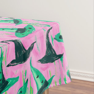 Chic Wicked Witch Hats Green and Black  Tablecloth