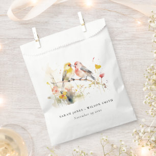 Chic Wild Botanical Watercolor Love Birds Wedding Favour Bags