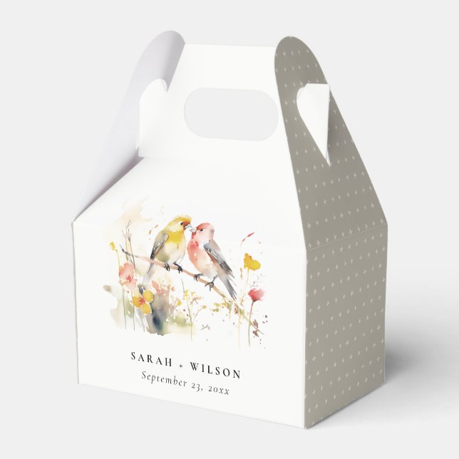 Chic Wild Botanical Watercolor Love Birds Wedding Favour Box (Front Side)