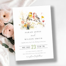 Chic Wild Botanical Watercolor Love Birds Wedding