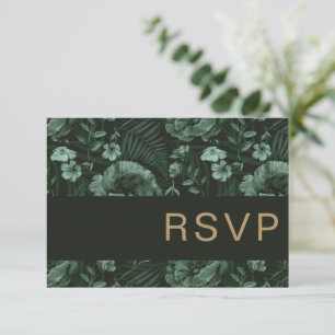 Chic Wild Flower Bottle Green Wedding RSVP Card