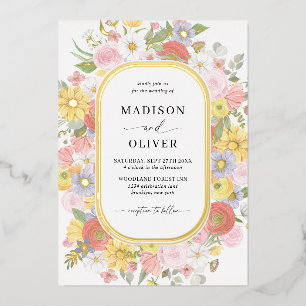 Chic Wild Flowers Floral Watercolor Gold Wedding