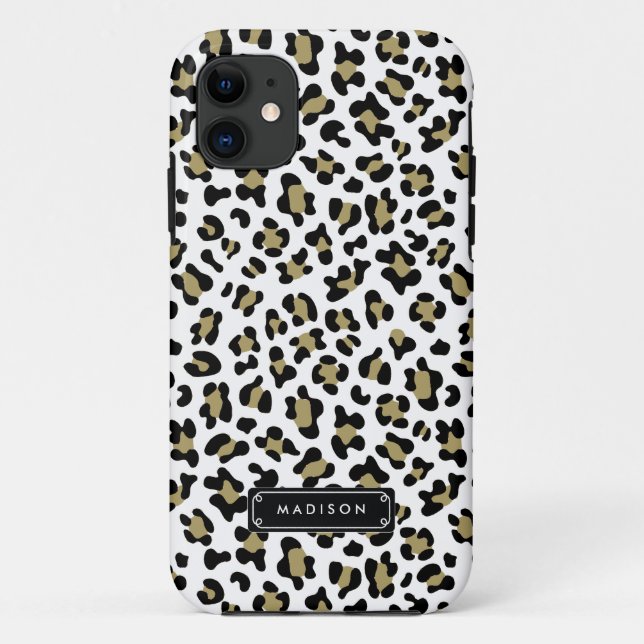Chic Wild Gold Beige Leopard Print Personalised Case-Mate iPhone Case (Back)