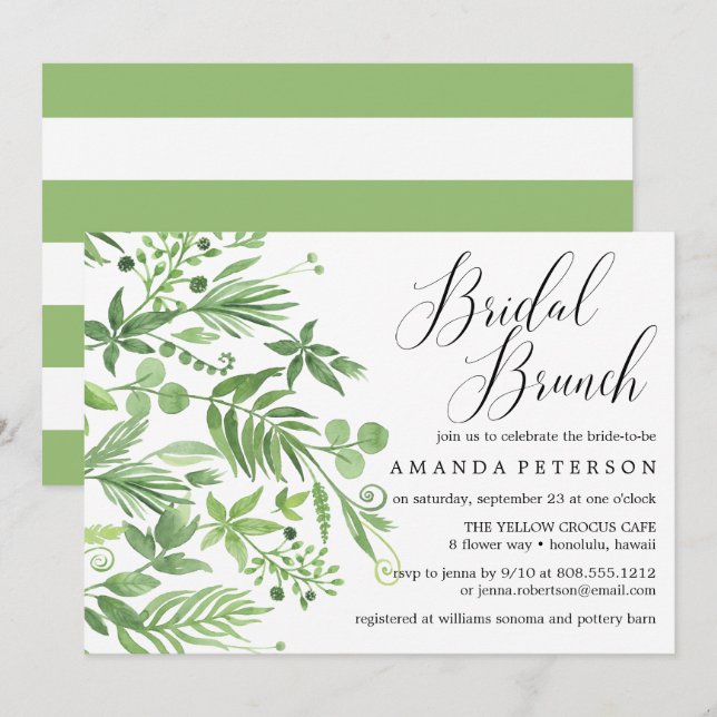 Chic wild meadow watercolo wedding Bridal Brunch Invitation (Front/Back)