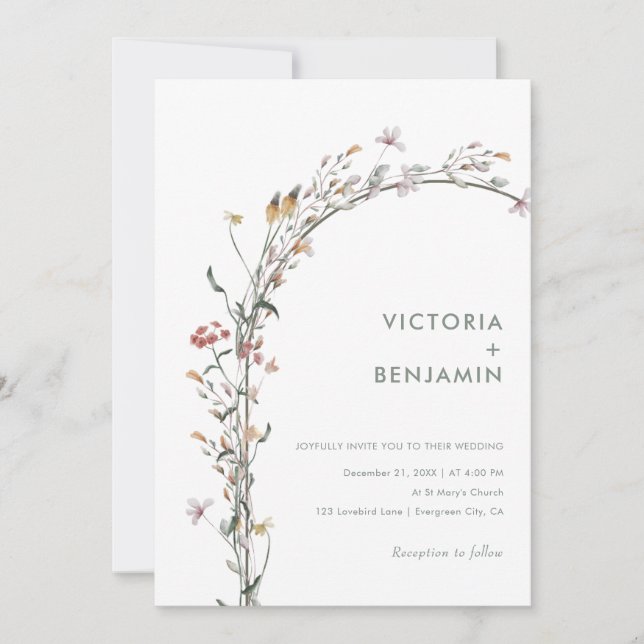 Chic Wildflower Arch Minimal Simple Modern Wedding Invitation (Front)