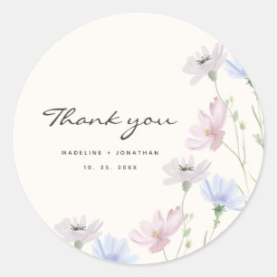 Chic Wildflower Boho Beige Wedding Classic Round Sticker