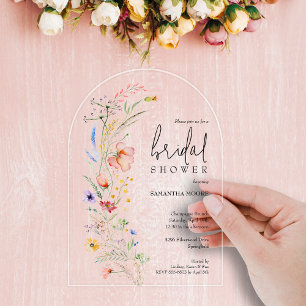 Chic Wildflower Bridal Shower Arch-Top Acrylic Invitations