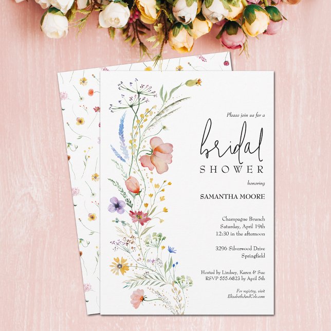 Chic Wildflower Bridal Shower Invitation (Chic wildflower bridal shower invitations - PRINTED and/or INSTANT DOWNLOAD)