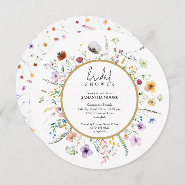Chic Wildflower Bridal Shower Round Invitation (Front/Back)