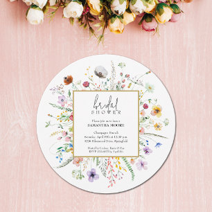 Chic Wildflower Bridal Shower Round Invitation