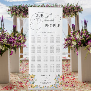 Chic Wildflower Calligraphy Wedding Seating Chart Retractable Banner
