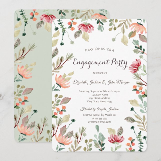 Chic Wildflower Engagement   Invitation (Front/Back)