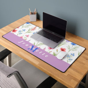 Chic Wildflower Floral Monogram Name Desk Mat