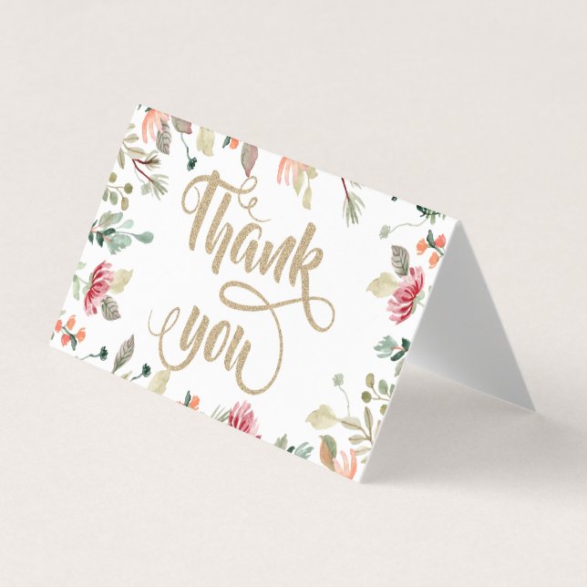 Chic Wildflower Glittery Thank You Business Card (Front)