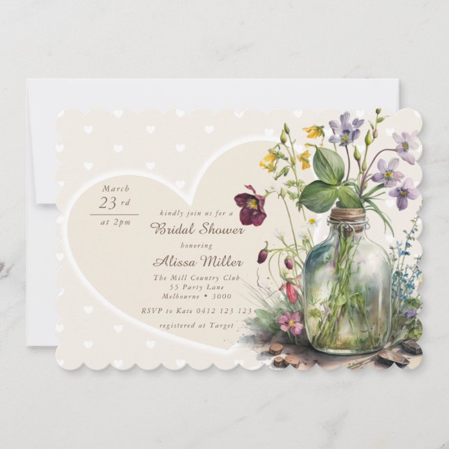 Chic Wildflower Mason Jar Blush Bridal Shower Invitation (Front)