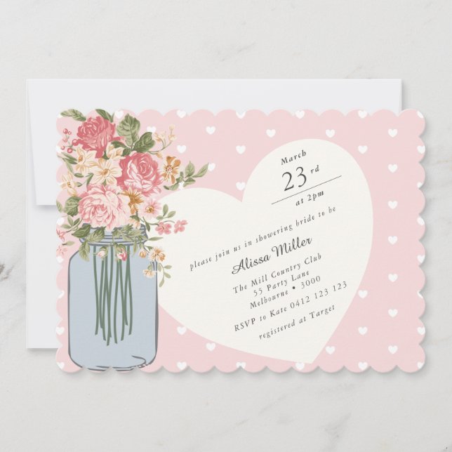 Chic Wildflower Mason Jar Blush Bridal Shower Invitation (Front)