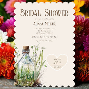 Chic Wildflower Mason Jar Tan Bridal Shower  Invit Invitation