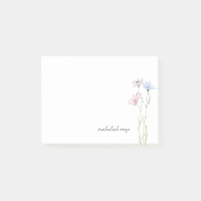Chic Wildflower Meadow Calligraphy Personalised Post-it Notes (Front)