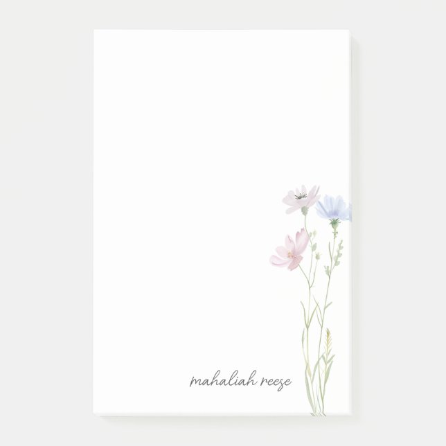 Chic Wildflower Meadow Calligraphy Personalised Post-it Notes (Front)