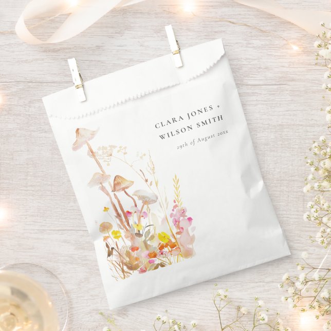 Chic Wildflower Mushroom Autumn Botanical Wedding Favour Bags (Clipped)