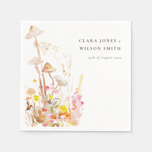 Chic Wildflower Mushroom Autumn Botanical Wedding Napkin