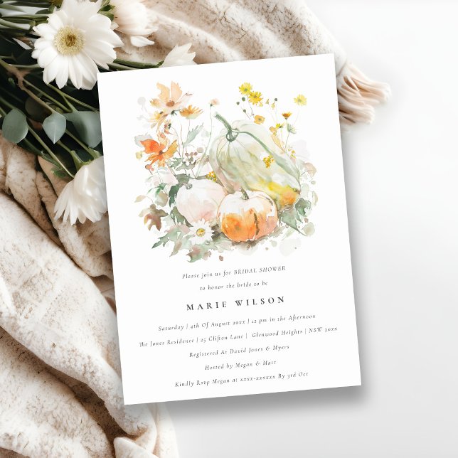 Chic Wildflower Pumpkin Watercolor Bridal Shower Invitation (Creator Uploaded)