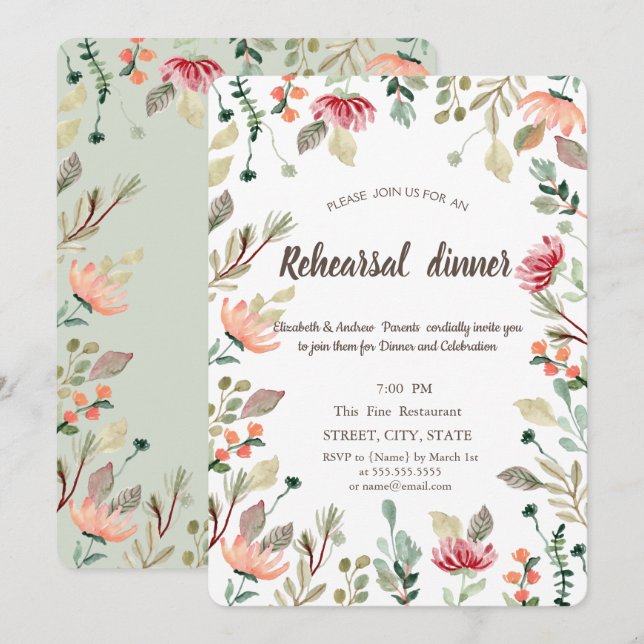 Chic Wildflower Rehearsal Dinner I Invitation (Front/Back)