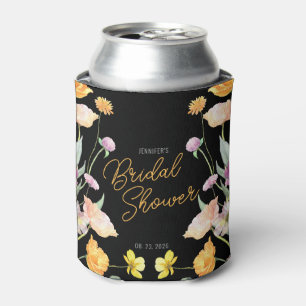 Chic Wildflower Script Bridal Shower Can Cooler