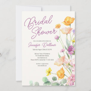 Chic Wildflower Script Bridal Shower Invitation