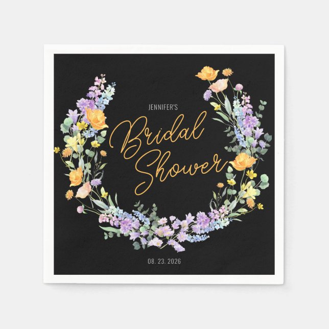 Chic Wildflower Script Bridal Shower Napkin (Front)